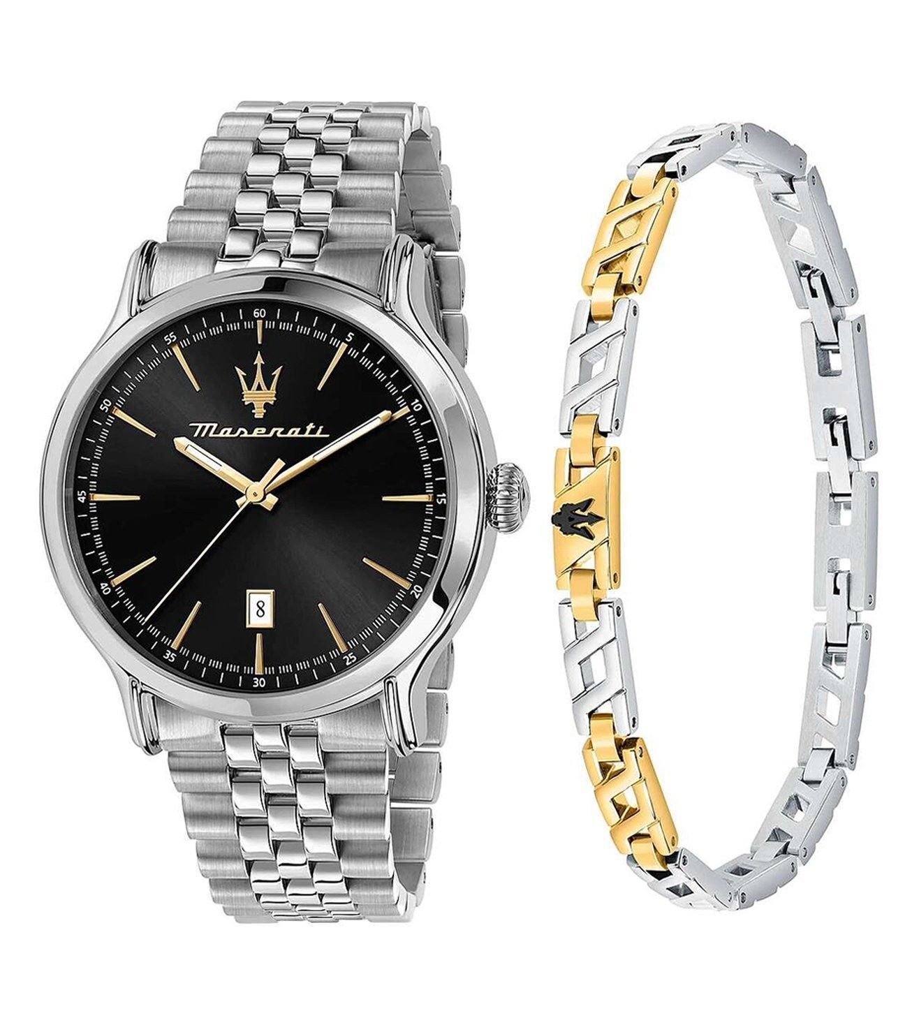 Maserati Epoca Stainless Steel Black Sunray Dial Quartz R8853118029 100M Men's Watch With Extra Bracelet