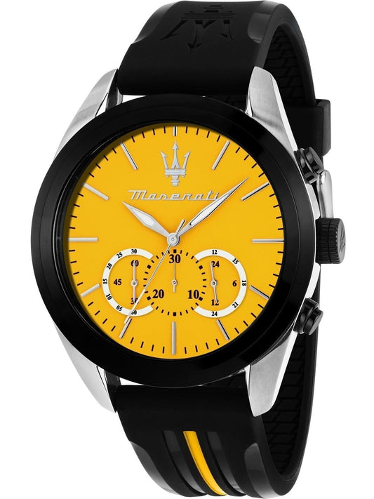 Maserati Traguardo Chronograph Rubber Strap Yellow Dial Quartz R8871612045 100M Men's Watch