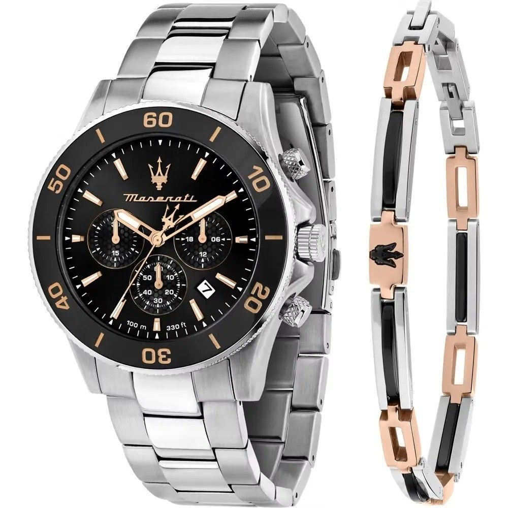 Maserati Competizione Chronograph Stainless Steel Black Dial Quartz R8873600001 100M Men's Watch With Extra Bracelet