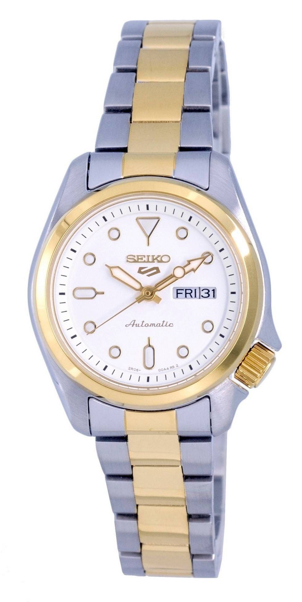 Refurbished Seiko 5 Sports Two Tone Stainless Steel White Dial Automatic SRE004 SRE004K1 SRE004K 100M Women's Watch