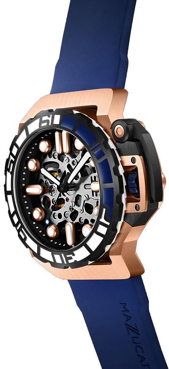 Mazzucato RIM Sub Blue And Rose Gold Skeleton Dial Automatic Dive SK2-RG 100M Men's Watch