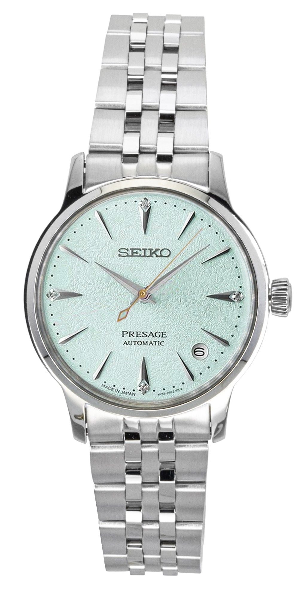 Seiko Presage Cocktail Diamond Accents Stainless Steel Mint Green Dial Automatic SRPL63J1 Women's Watch