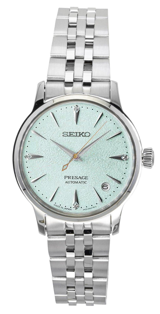 Seiko Presage Cocktail Diamond Accents Stainless Steel Mint Green Dial Automatic SRPL63J1 Women's Watch