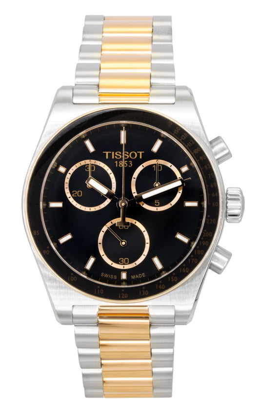 Tissot PR516 Chronograph Two Tone Stainless Steel Black Dial Quartz T149.417.22.051.01 100M Men's Watch