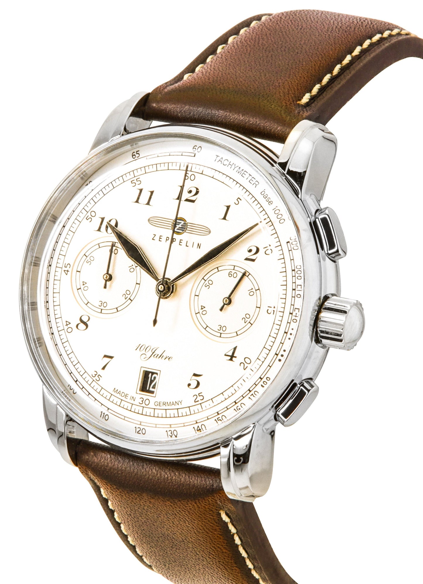 Zeppelin 100 Jahre Chronograph Leather Strap Beige Dial Quartz 76746 Men's Watch