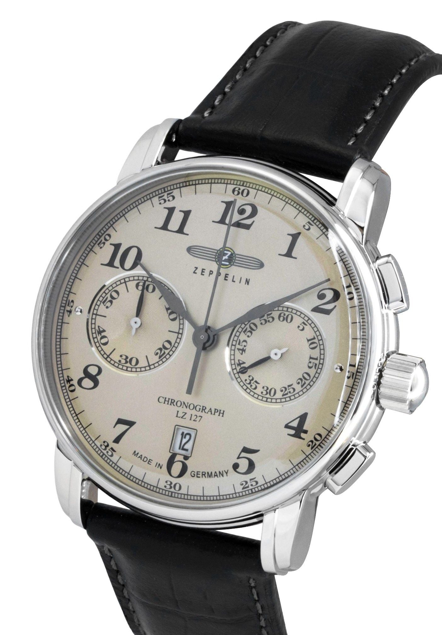 Zeppelin LZ127 Chronograph Leather Strap Champagne Dial Quartz 76785 Men's Watch