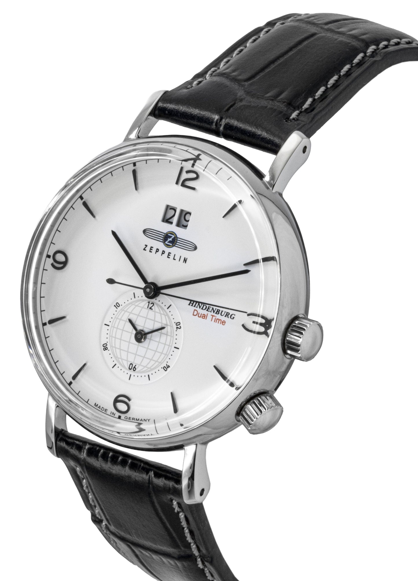 Zeppelin Hindenburg Blue Leather Strap White Dial Quartz 80441 Men's Watch