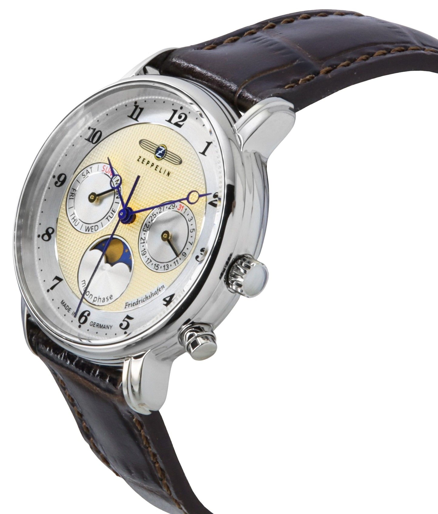 Zeppelin Friedrichshafen Leather Strap Gold Dial Quartz 85375 Women's Watch