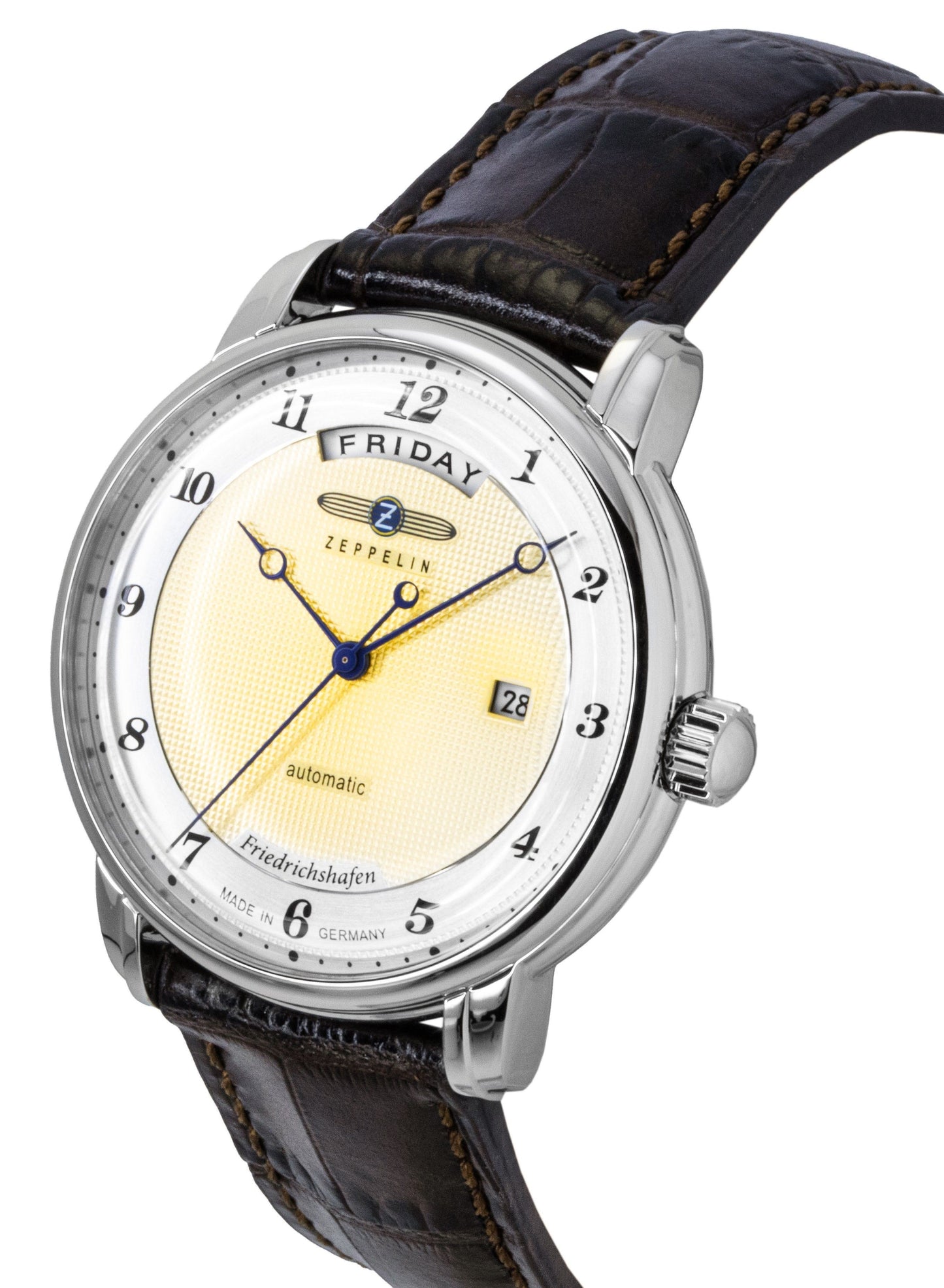 Zeppelin Friedrichshafen Brown Leather Strap Gold Dial Automatic 85625 Men's Watch