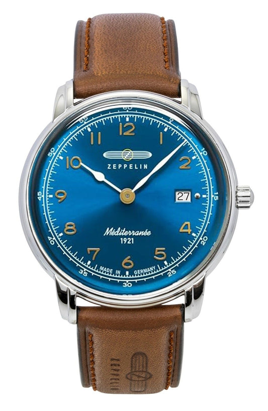 Zeppelin 100 Jahre Mediterranee Leather Strap Blue Dial Quartz 96403 Men's Watch