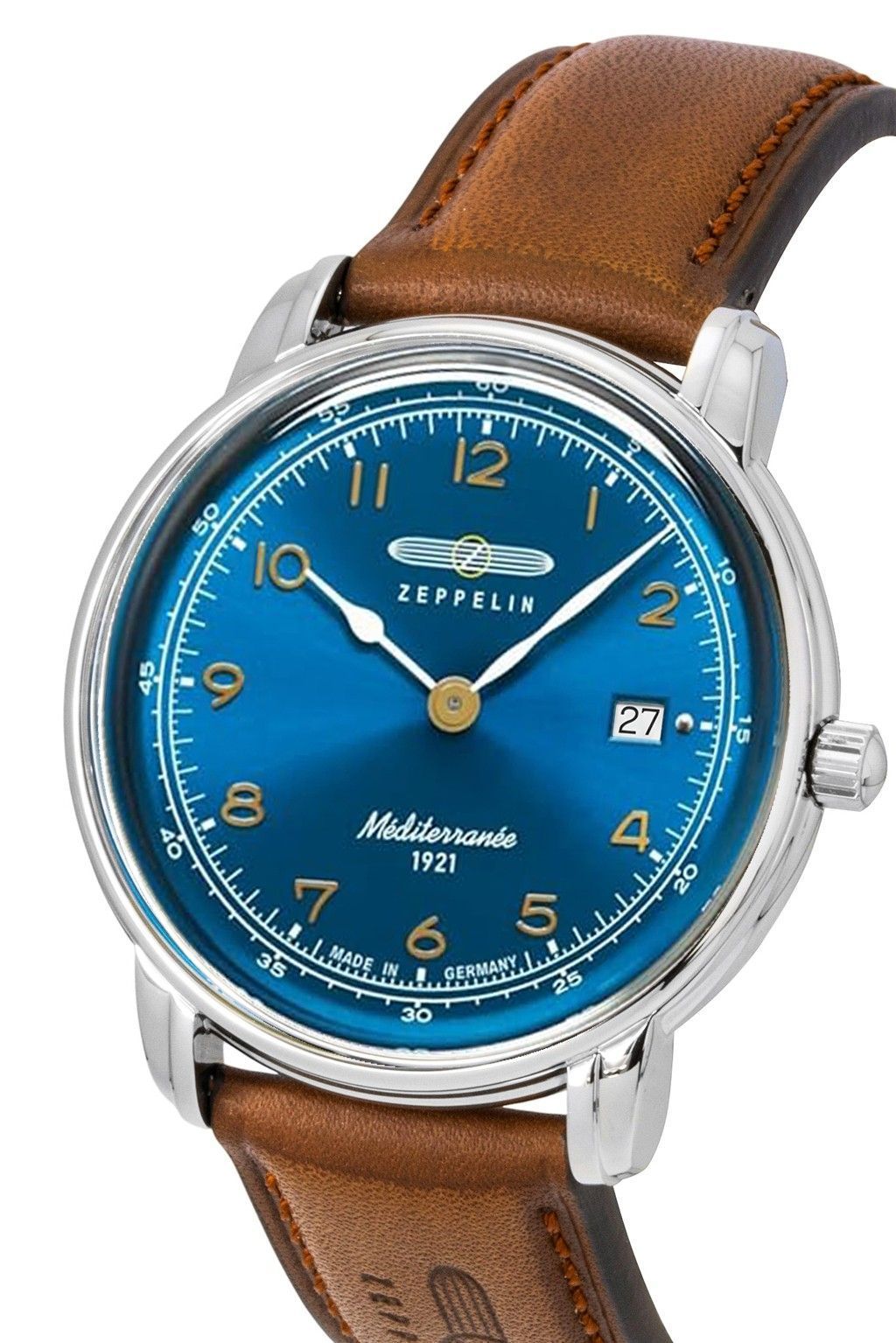 Zeppelin 100 Jahre Mediterranee Leather Strap Blue Dial Quartz 96403 Men's Watch