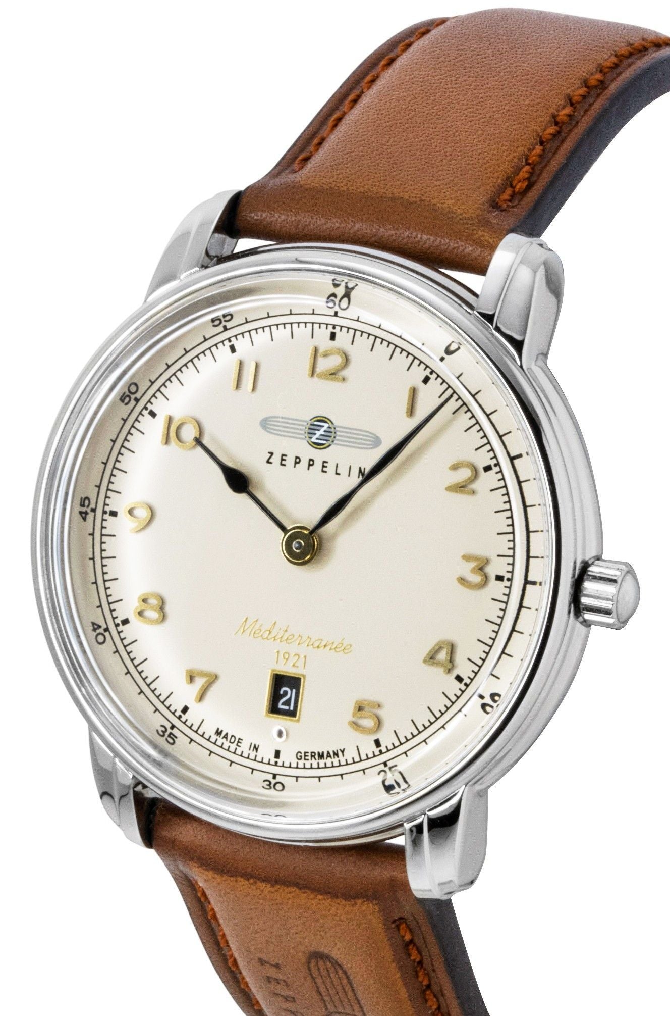 Zeppelin Mediterranee Leather Strap Beige Dial Quartz 96405 Men's Watch