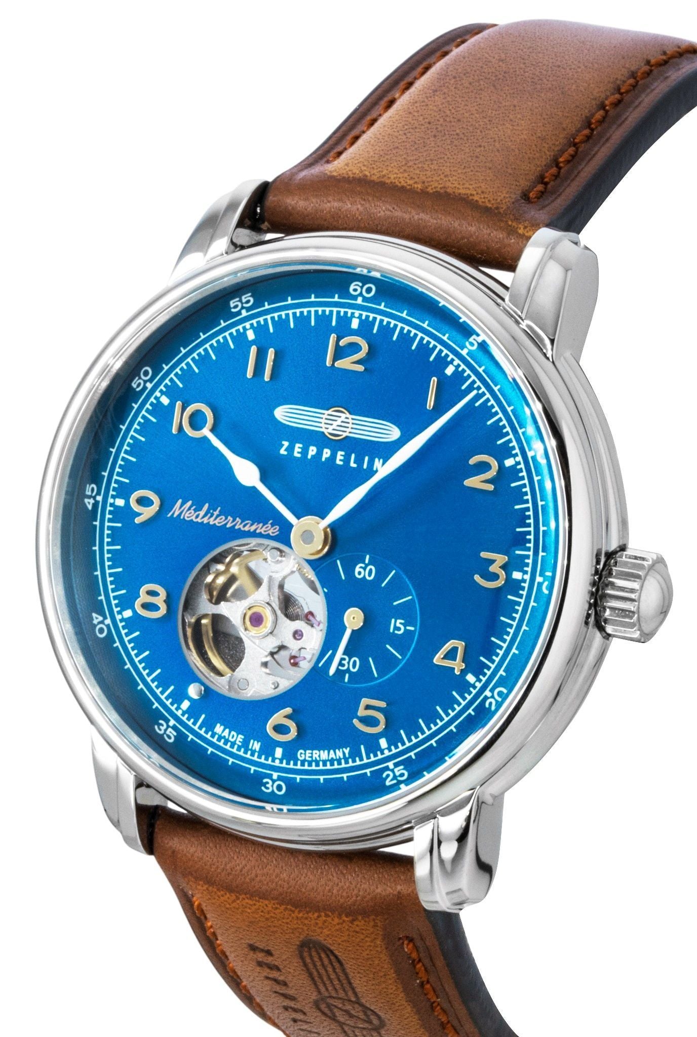 Zeppelin Mediterranee Leather Strap Open Heart Blue Dial Automatic 96663 Men's watch