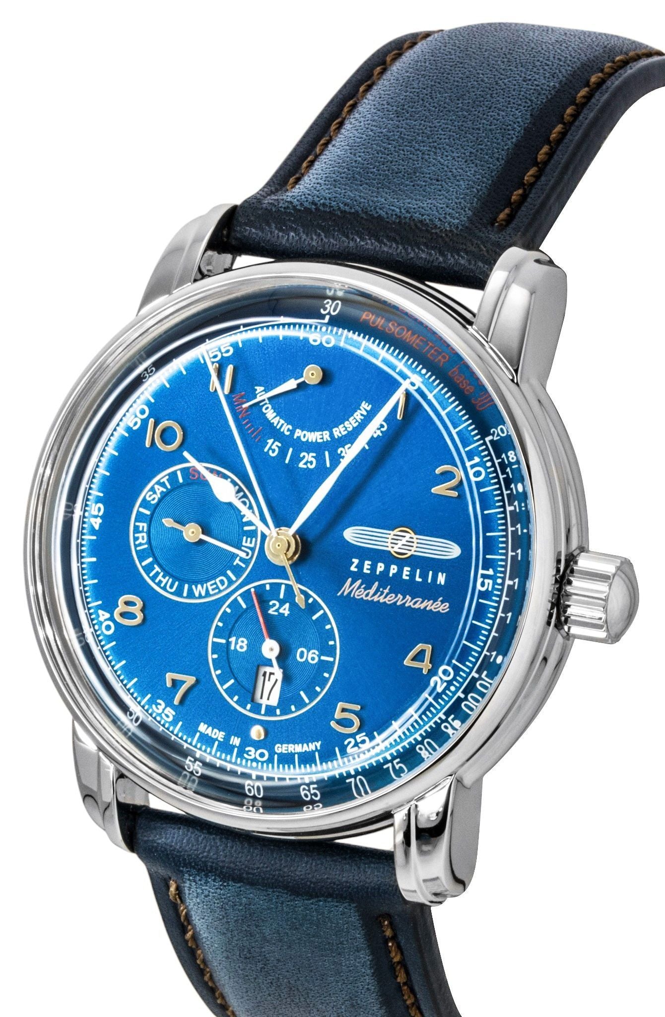 Zeppelin Mediterranee Leather Strap Blue Dial Automatic 96903 Men's Watch